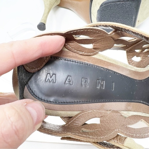 Marni Stiletto Heel w/Platform Front/Cutouts/ Ecru Beige Suede- Size 37 (6.5/7) - Picture 7 of 7